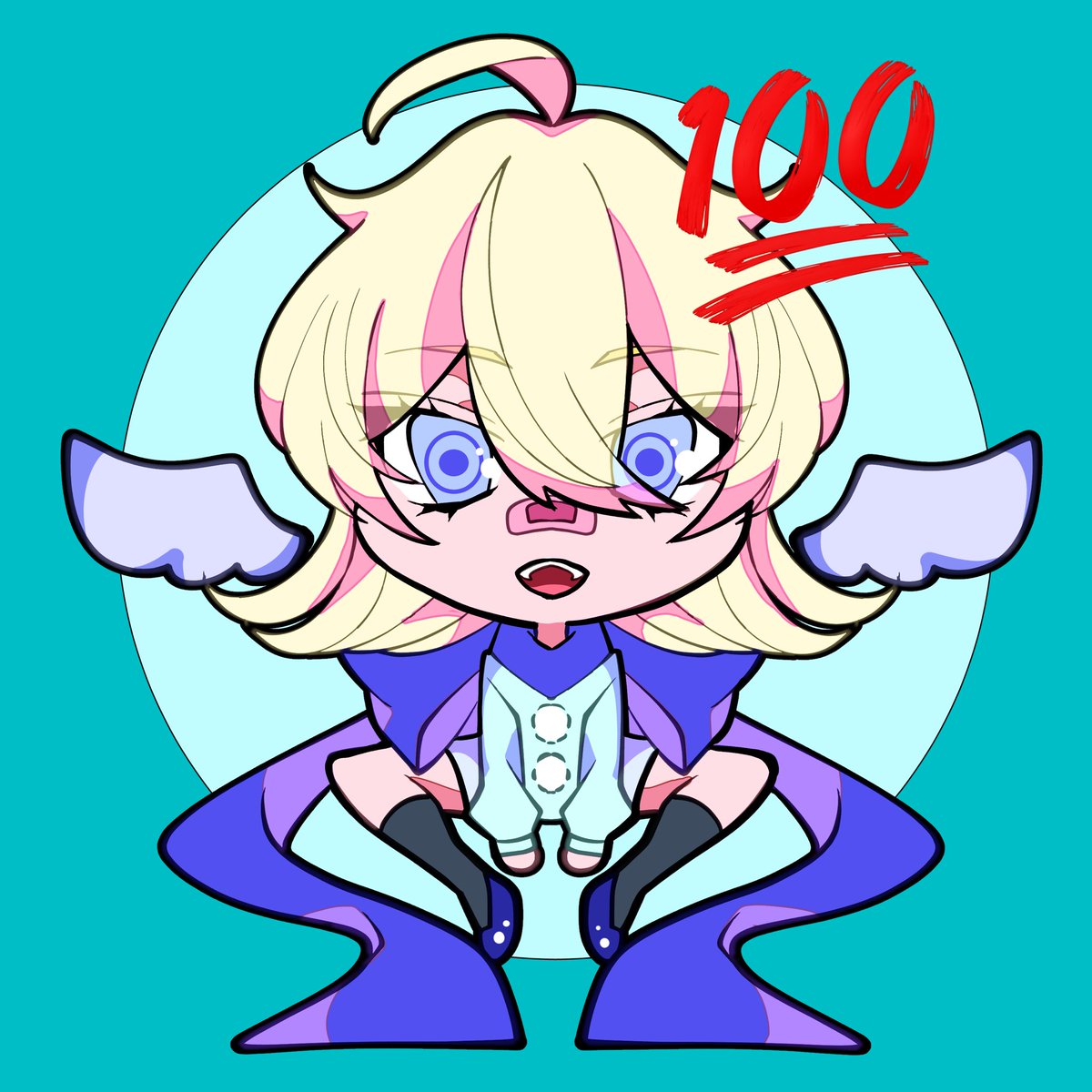 blonde hair solo blue eyes ahoge wings chibi open mouth  illustration images