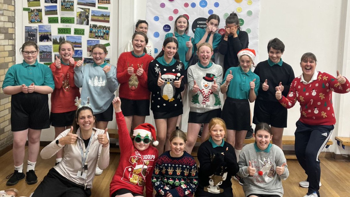 GilesSLAT's tweet photo. Team spirit is a key ingredient for our Netball teams success. To celebrate another successful year, the Year 7 and Year 8 Netball Teams had a Christmas Party at the end of term by swapping bibs for Christmas Jumpers and playing party games. https://t.co/Z2dOq3pFSd
