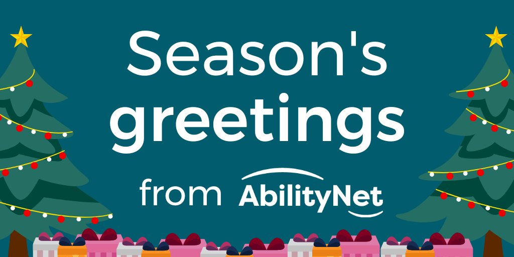 Season's greetings from everyone at AbilityNet! 

#Celebrate with us by reading our 2022 round up e-newsletter – a collection of highlights from what has been a busy year for everyone who is making the #Digital world #Accessible to #Disabled people: abilitynetnews.org.uk/t/3SCI-1IO5K-7…