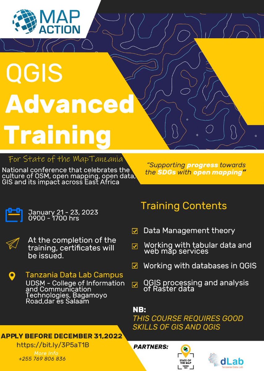 dLabTz's tweet photo. Amazing news for GIS experts!!

Are you looking to enhance your skills?

@dLabTz has partnered with @sotm_tanzania to host QGIS Advanced Training. 

Click on the link to apply: https://t.co/eEq6nsqJa1 https://t.co/f5gzw8sDp4