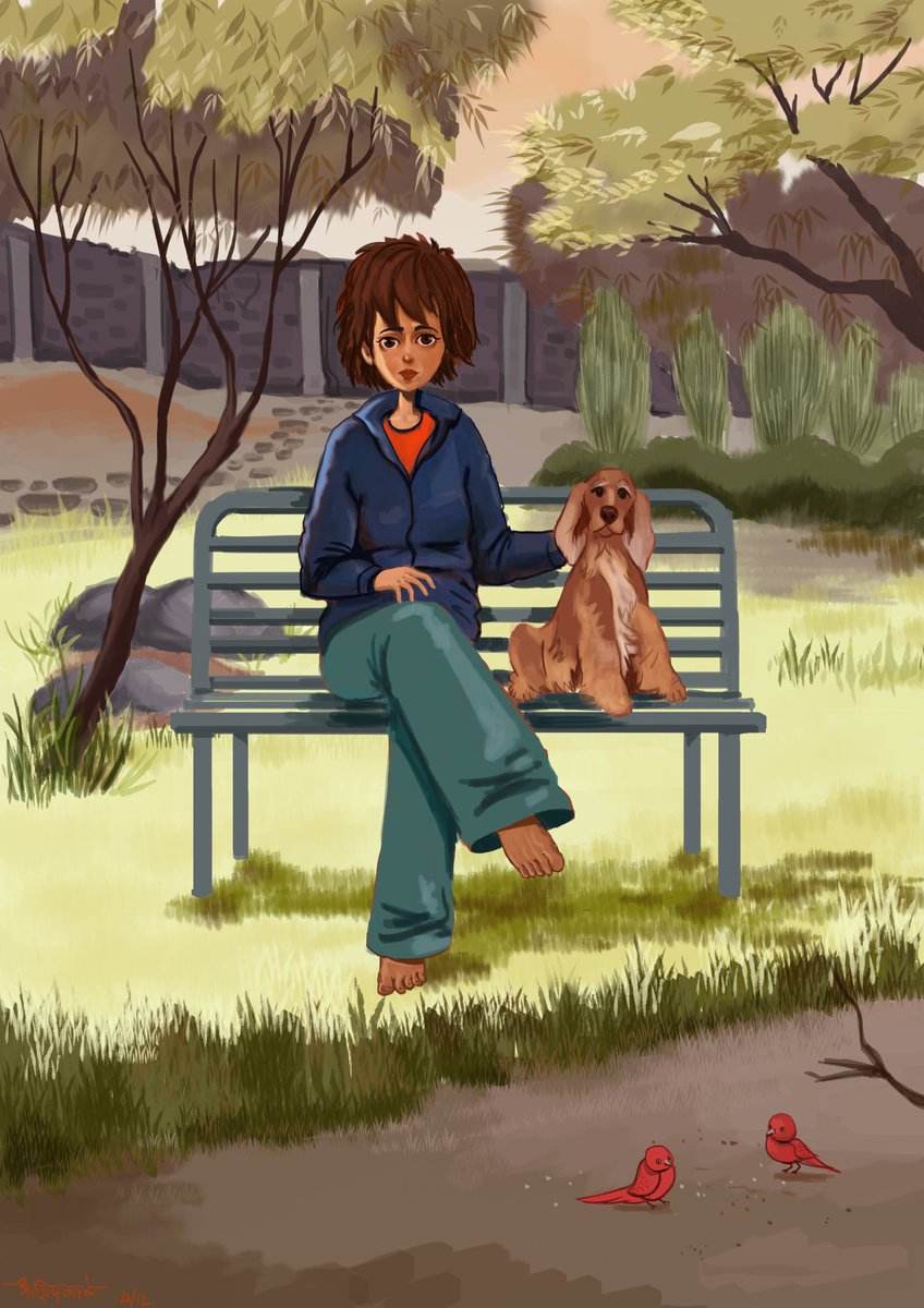 ashish887's tweet photo. "Just finished this illustration of a girl and her pet dog! I used pastel colors for the background to create a softer, more gentle atmosphere and contrasted them with the characters to make them stand out. What do you think? #illustration #girlwithdog #characterdesign" https://t.co/bXp3TQlpDW