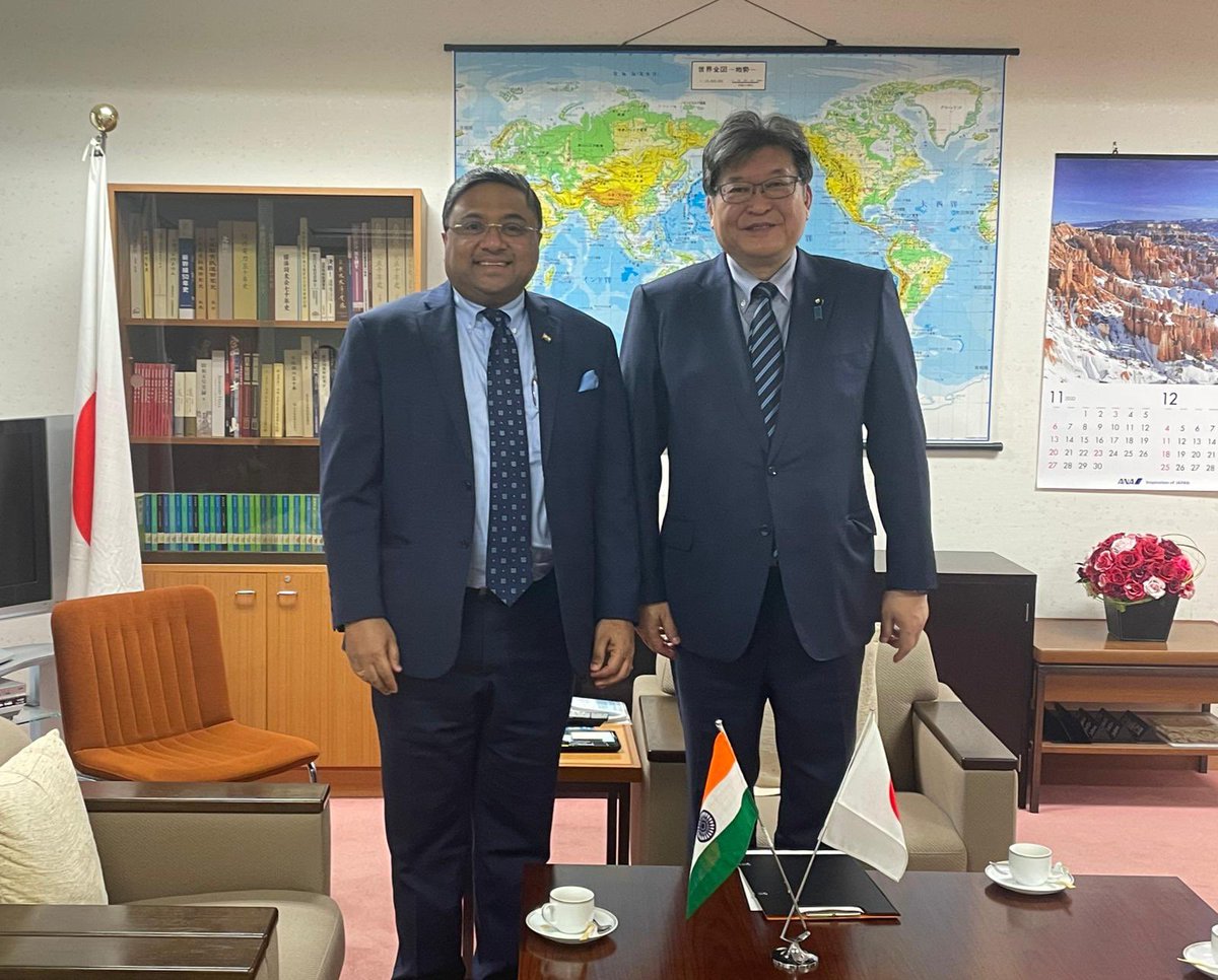 IndianEmbTokyo's tweet photo. @AmbSibiGeorge met Mr. Koichi Hagiuda, Chairperson of the Policy Research Council, Liberal Democratic Party @jimin_koho and held discussions on ways of further strengthening 🇮🇳 🇯🇵 partnership https://t.co/LwH5q6EznD