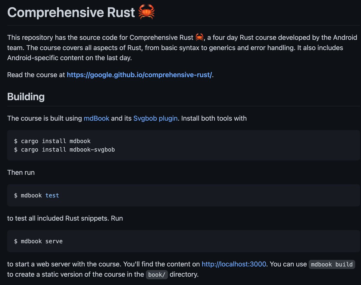 0xor0ne's tweet image. A four day course for learning #Rust basics from the Android team.
github.com/google/compreh…
#rustlang #programming #learning #beginner
