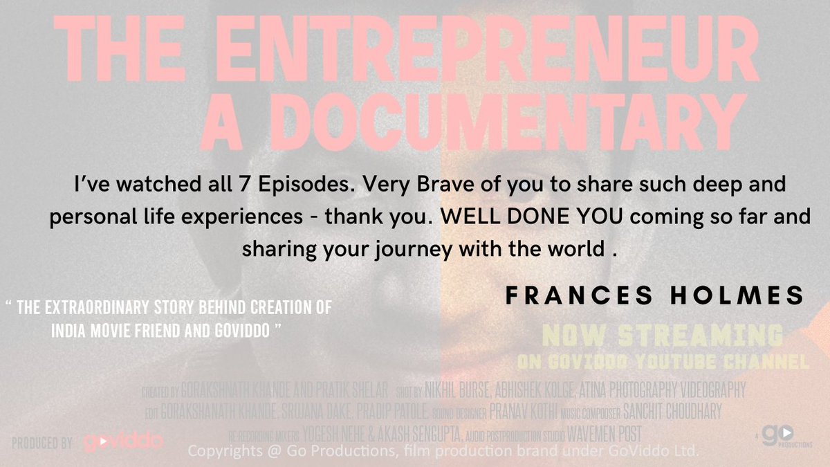 RealGoViddo's tweet photo. Thank you for your love and great reviews! 
The Entrepreneur - A Documentary, all 7 episodes are streaming now on GoViddo  YouTube Channel. 

https://t.co/mbVopsoK85
#TheEntrepreneurADocumentary https://t.co/PYoSa1UWaT