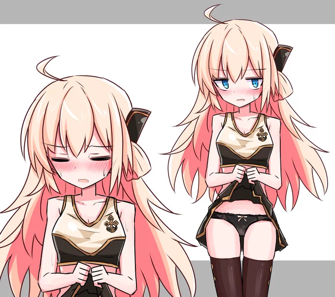 skeb落ちてるみたいなのでこっちに絵だけ上げときます。復旧したら納品します。ご依頼ありがとうございました(チア服でたくしあげする閃刀姫ーレイ) 