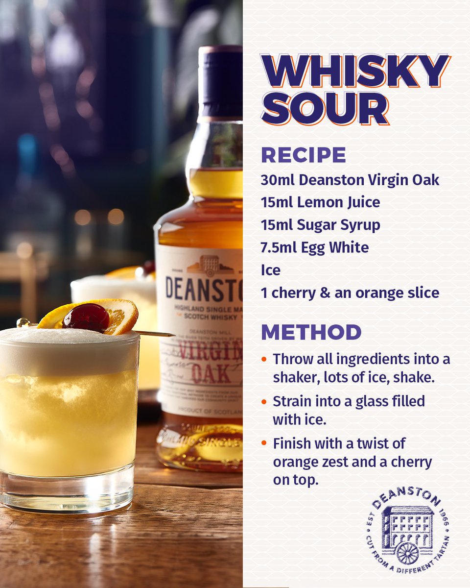 Why not try a Whisky Sour this Christmas?  Made with our zesty, waxy Virgin Oak, it's guaranteed to go down well with everyone!  

Go on, share a little Deanston spirit this Christmas!