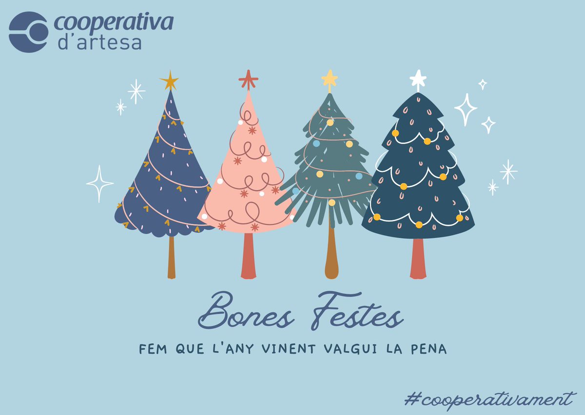 CoopArtesa's tweet photo. Gaudim del temps que ens brinden aquestes festes per a fer tot allò que ens ompli!💙

#bonesfestes #fidany #festes #artesadesegre #Torà #Isona #suterranya #cooperativament https://t.co/b2qqw8A2BA