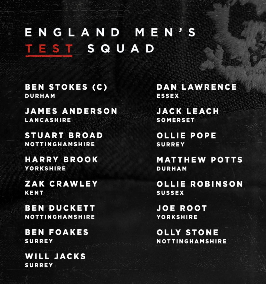 Great to see ⁦<a href="/EssexCricket/">Essex Cricket</a>⁩ Dan Lawrence back in the test squad!