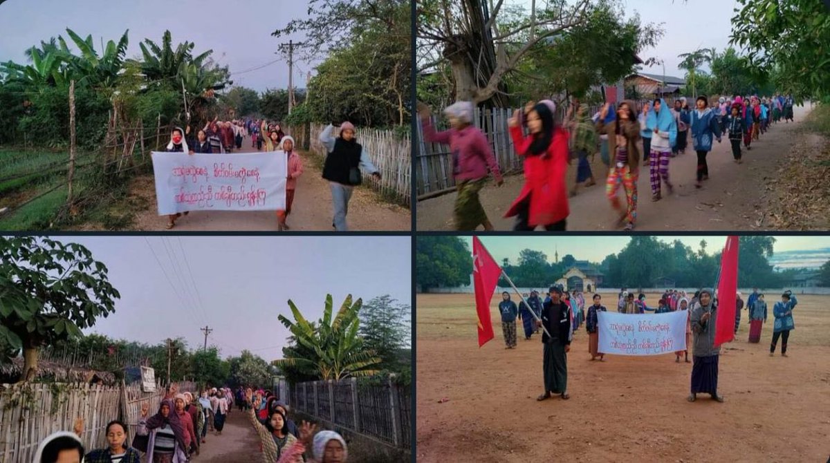 Derek_Htet's tweet photo. Pro democracy youths in a village, Yinmarbin Township, are still marching with vigor to keep opposing the military dictatorship.  #AcceptNUGRejectMilitary #2022Dec23Coup #WhatsHappeningInMyanmar https://t.co/sRxI9eHA0x