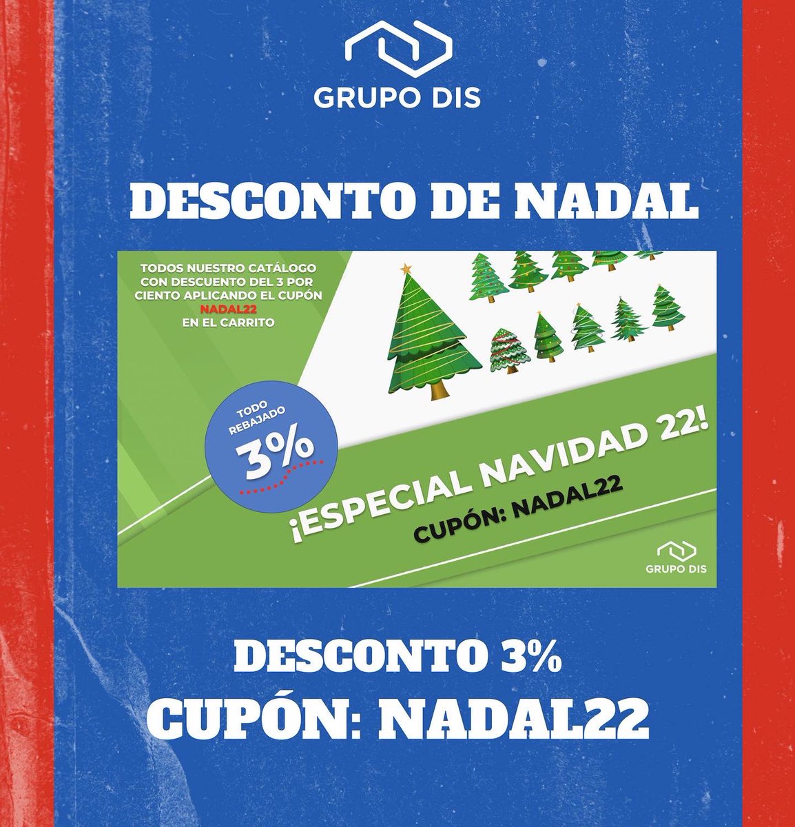 UDOurense2014's tweet photo. Aproveita as ofertas de Nadal do Grupo Dis co codigo:

🗣NADAL22

Podes ver toda a sùa oferta aquí👇🏻 https://t.co/N4nZWM0qSf

#MaisAíndaSeguimosAquí https://t.co/orkWyXP8w9