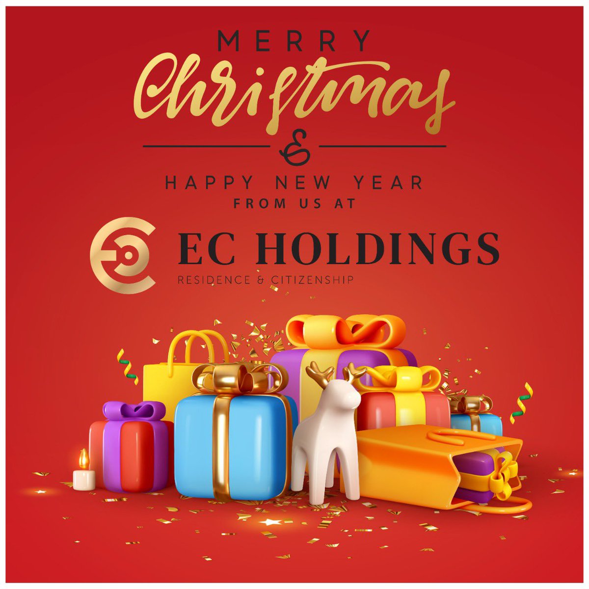 ec_holdings's tweet photo. #ECHoldings wishes you merry Christmas and an auspicious new year! Looking forward to continuing to provide you with the best investment migration solutions in 2023! 🎄 🎉 https://t.co/2uJyg7j4Hm