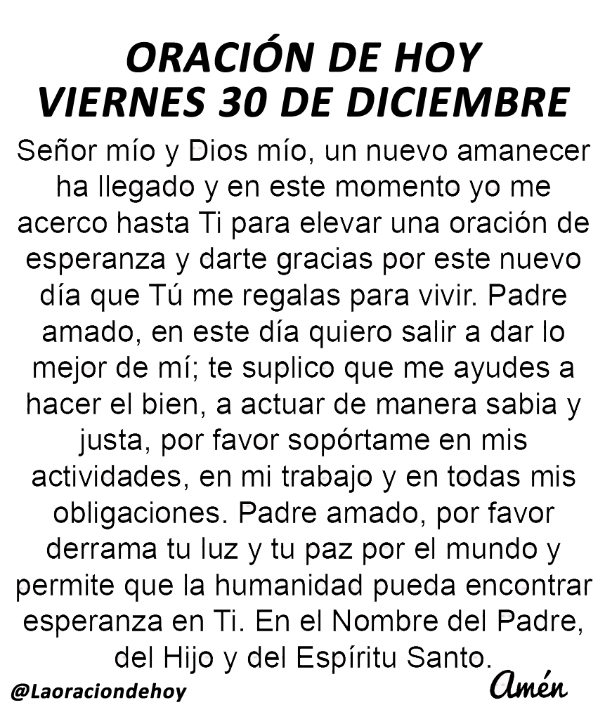 laoraciondehoy's tweet photo. Oración diaria para hoy viernes 30 de diciembre del 2022. https://t.co/QvshYyRSr4