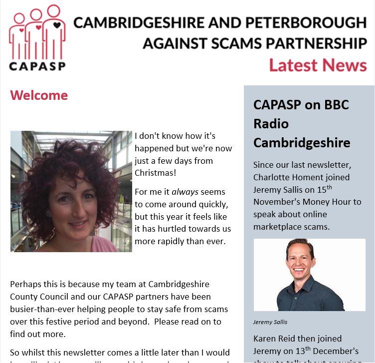 CAPA5P's tweet photo. Seen our latest newsletter? It includes a warning about foam insulation, info about the Get Safe Online Xmas campaign, cost of living support events coming in 2023 &amp; news about new returning money to scam victims. Read it here https://t.co/dtX2z14NCq
@PCCCambs @AgeUKCAP @CambsCC https://t.co/B14TXRC3cn