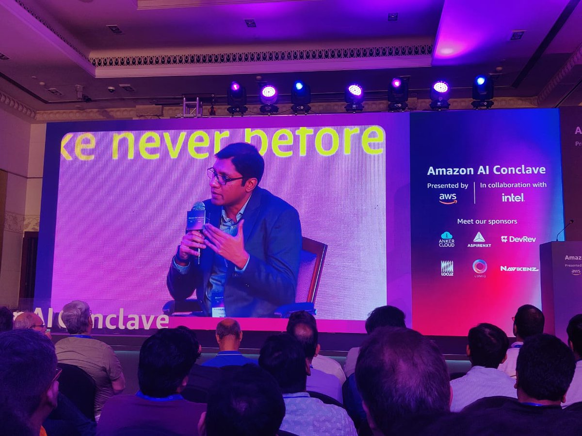 Senseforth's tweet photo. In the recently concluded Amazon AI Conclave, Ritesh Radhakrishnan (Co-founder &amp; CTO) and other industry stalwarts shared their views on next-gen #conversationalai, the role of newer large language models and emergence of novel use cases.

#aws #artificialintelligence #innovation https://t.co/uxwOgnPIZu