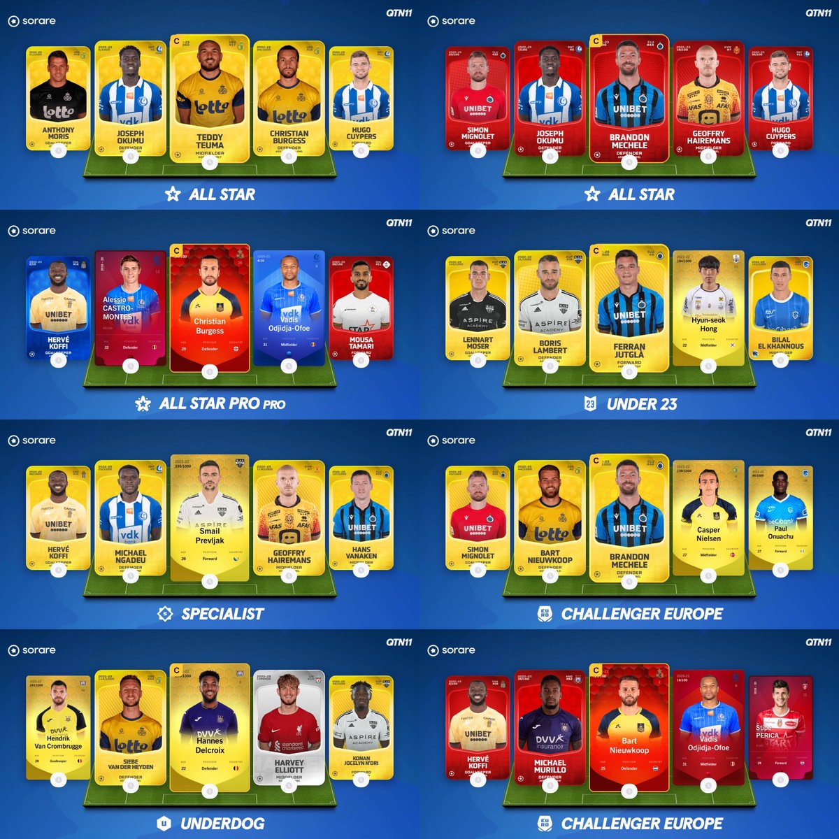 QTNSorare's tweet photo. On y est ENFIN ! C’est reparti pour les matchs de championnat 🤩

Vive la Belgique 🇧🇪🫶

Des teams assez sympa ! J’espère allez chercher quelques 🎁 

Ça donne quoi vos équipes pour cette GW ? Montrez moi tout ça 👇

#Sorare #Gw331 https://t.co/jFHiXS9xE5