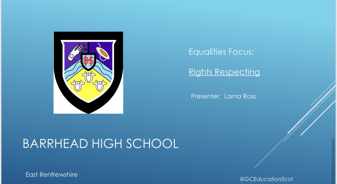 BHSRRSA's tweet photo. Mrs Ross presented at GCEducation Scotland’s Equality Group Network Meeting this month. This was a fantastic opportunity to share our best practices and learn from others across Scotland to ensure we continue to #RaiseTheBarr !#RightsRespectingSchool @GCEducationScot https://t.co/fLg09DsYja
