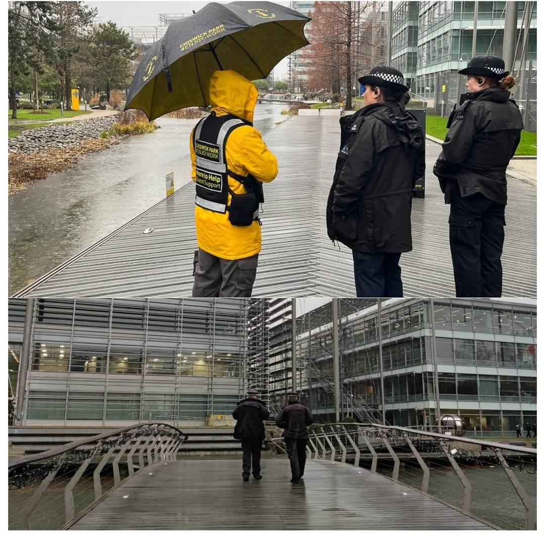#ProjectServator regularly deploys to local businesses. Specialist tactics help deter, detect and deny a wide range of criminal activity. Officers at Chiswick Business Park work in partnership with the excellent security team <a href="/CP_EW/">Enjoy-Work</a> Visit met.police.uk/projectservator for more info
