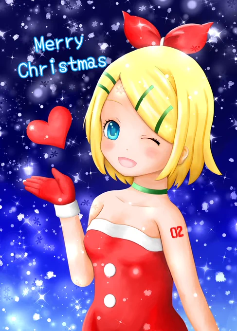 ちょっと早いけど、サンタさん衣装のリンちゃんを描きました#鏡音リン #ボーカロイド #クリスマス 