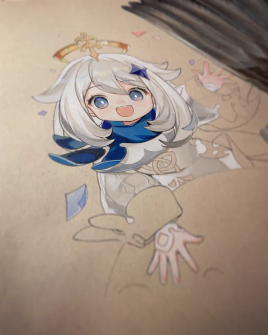 喉痛くても描く#色鉛筆 #原神 #パイモン #模写 