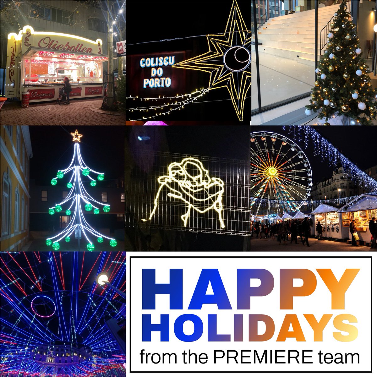 Happy holidays! ✨
City lights from #Amsterdam, #Porto, #Sintra, #Barcelona, #SaintÉtienne, and #Madrid.

 #PremiereEu Team members spread around Europe sharing glimpses of their surrounding space.