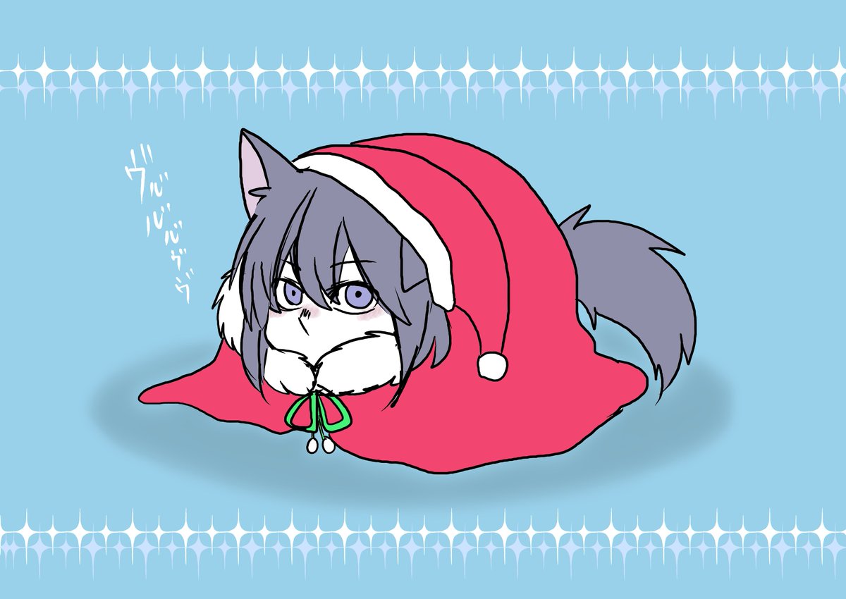 hat animal ears solo santa hat tail 1girl wolf ears  illustration images