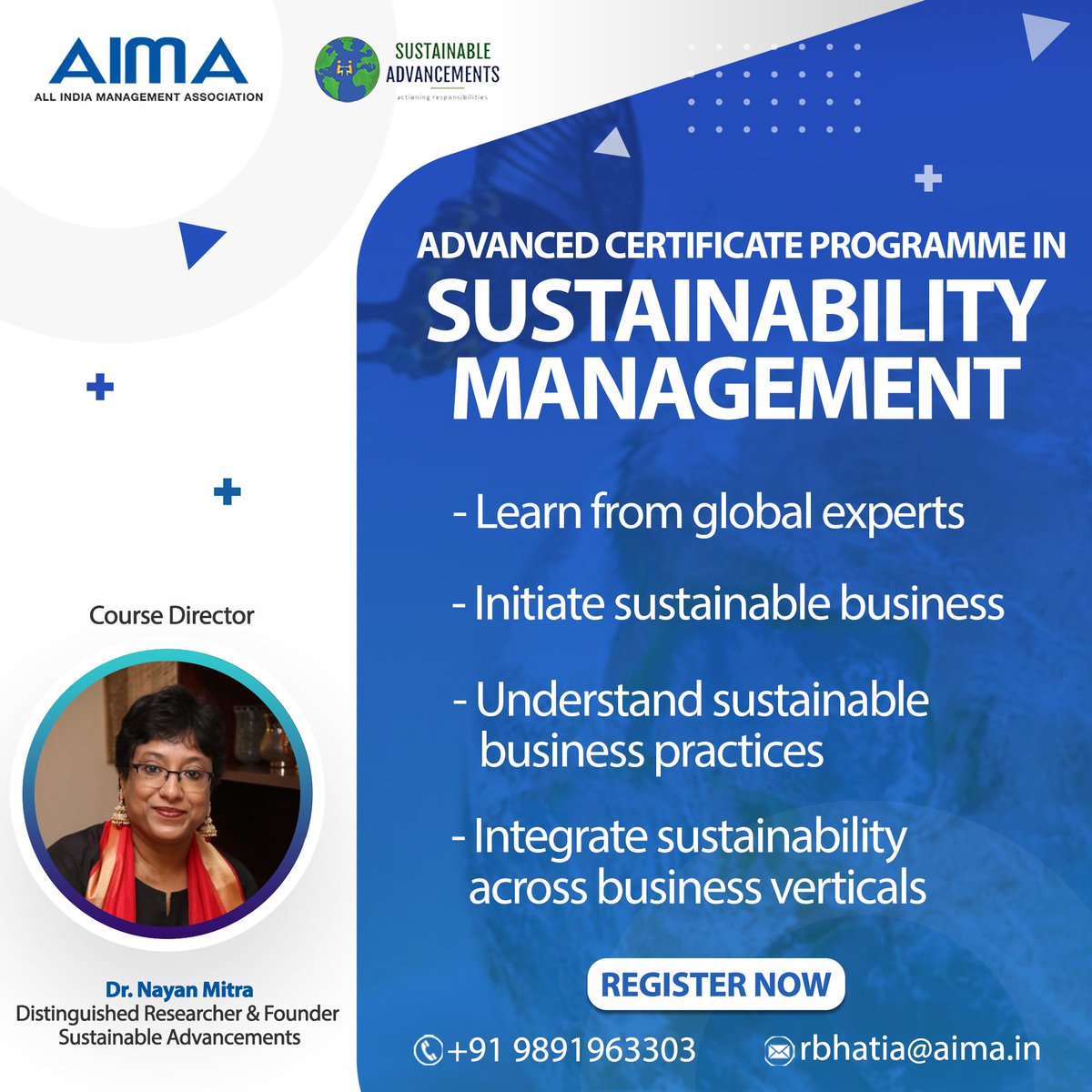 aimaindia's tweet photo. AIMA’s ‘Advanced Certificate Programme In Sustainability Management’ deals with long-term value creation, impact and outcome of sustainable business strategy, using updated research &amp; case studies.

Register- rbhatia@aima.in

 #AdvancedCertificateCourse #SustainabilityManagement https://t.co/gCjtTPdWiG
