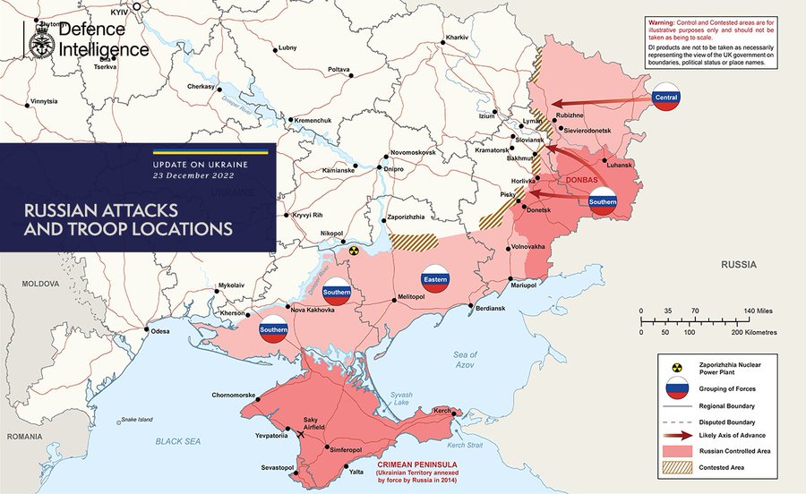 Russian attacks and troop locations map 23/12/22