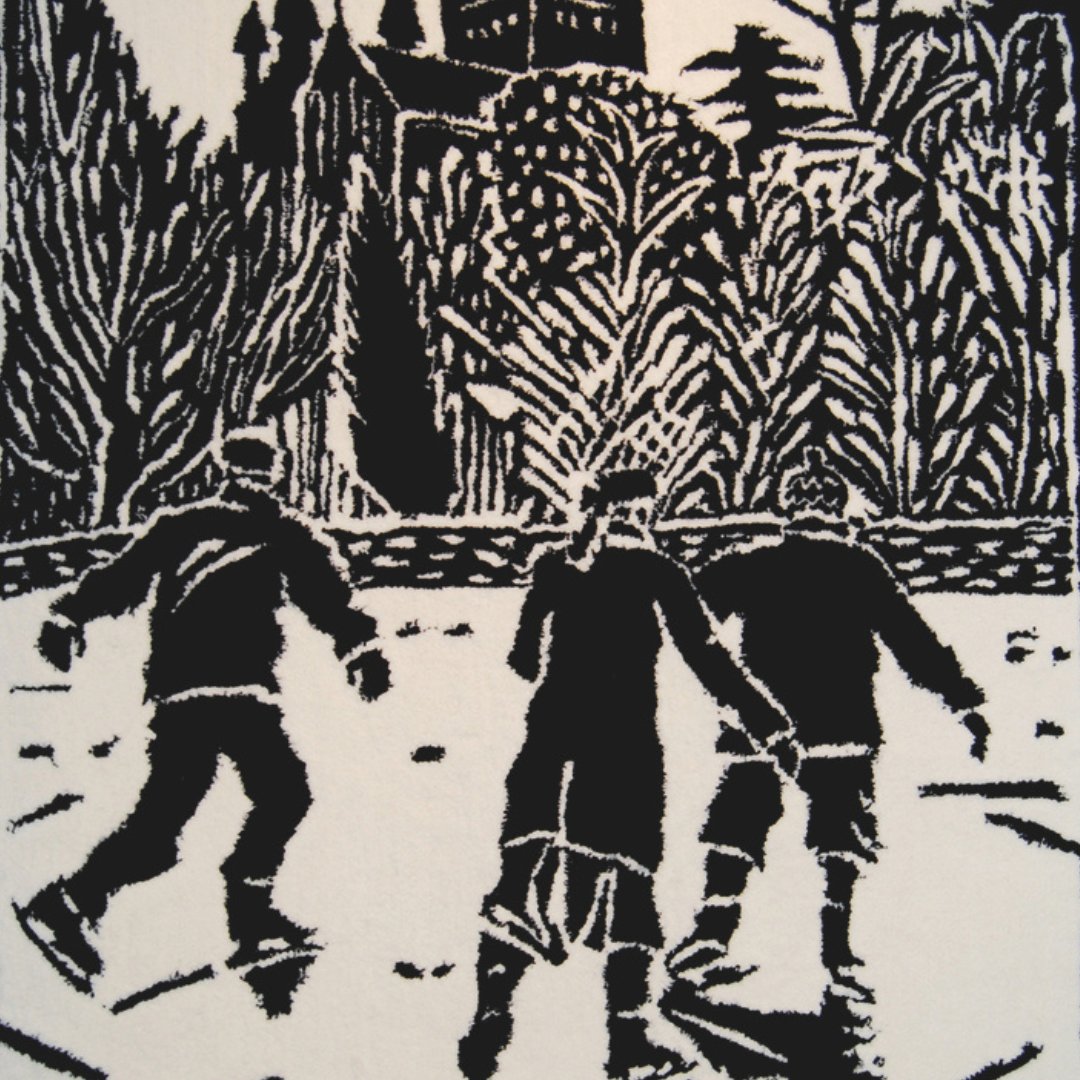 DovecotStudios's tweet photo. Skating into Christmas with Dione Verulam's Skating in Verulamium Park⛸️
Image: detail from Dione Verulam's 'Skating in Verulamium Park' tufted by Douglas Grierson and Johnathan Cleaver (2010), wool and flax, 183 × 140cm.
#skating #rugtufting #festive #tapestrystudio https://t.co/EEnXAZCAXE
