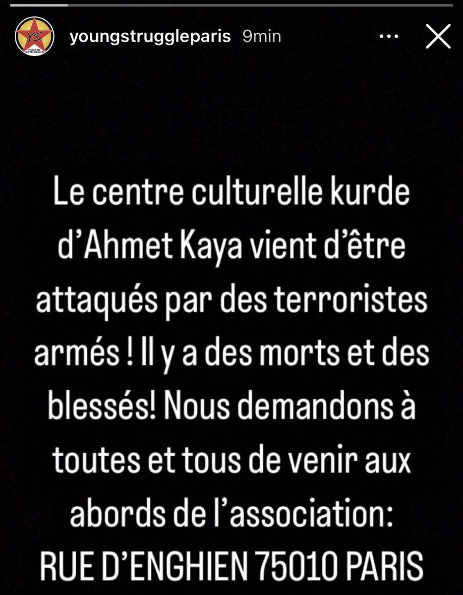 CemYoldass's tweet image. ⚠️ À Paris, le centre culturel kurde Ahmet Kaya a été visé par une attaque terroriste. Pour l'instant, on dénombre 2 morts et une dizaine de blessés..

En 2013, 3 militantes de la cause kurdes ont étés assassinées dans ce local par un agent turc..
