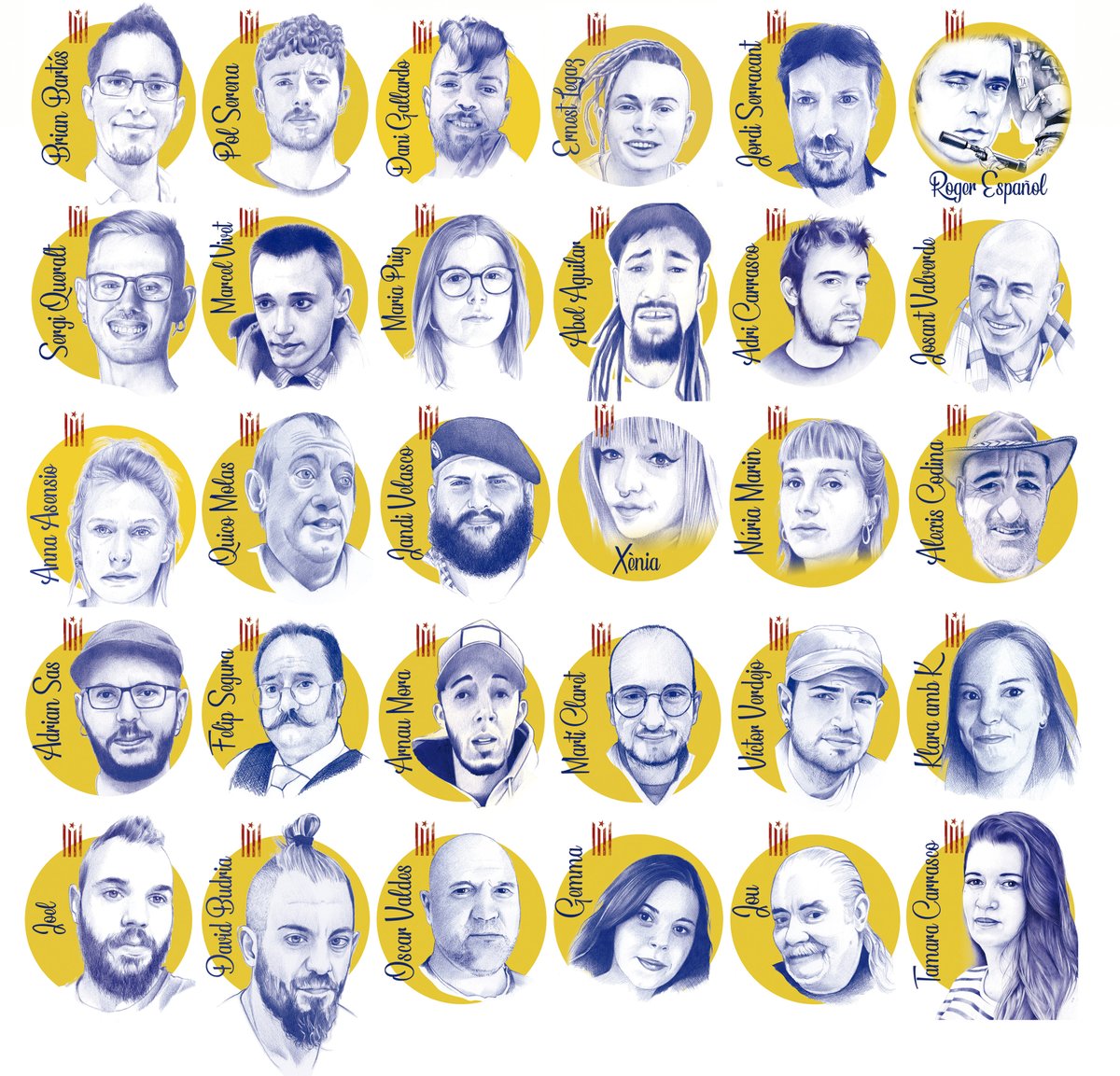 30 dies, 30 represaliats.

Una feina trista de dibuixar que m'agradaria no haver tingut mai de fer-la.

30 joves i no tan joves acusats per un estat malalt d'odi a un país, a una llengua, a una cultura…

Avui últim dia, potser més endavant, quan torni a tenir forces, faig 30+