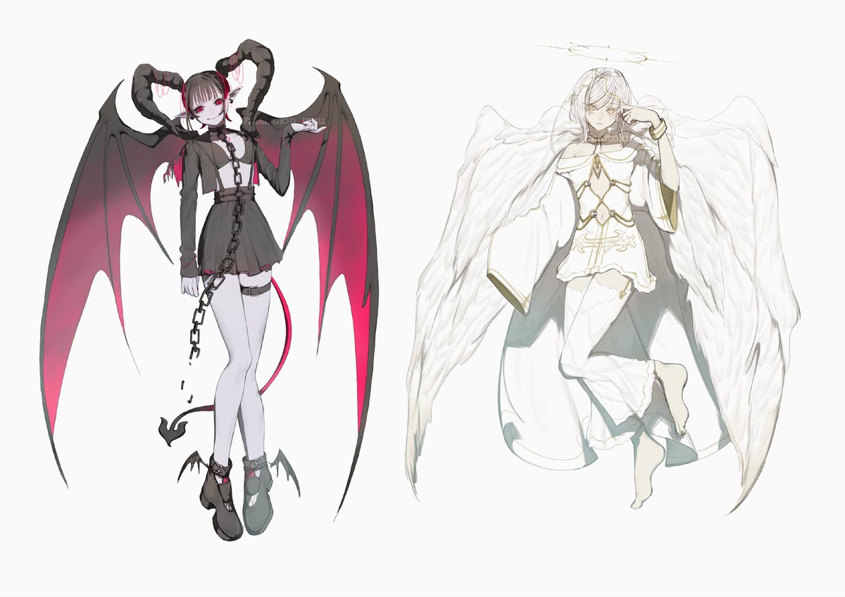 「悪魔と天使 #創作 」|まうのイラスト