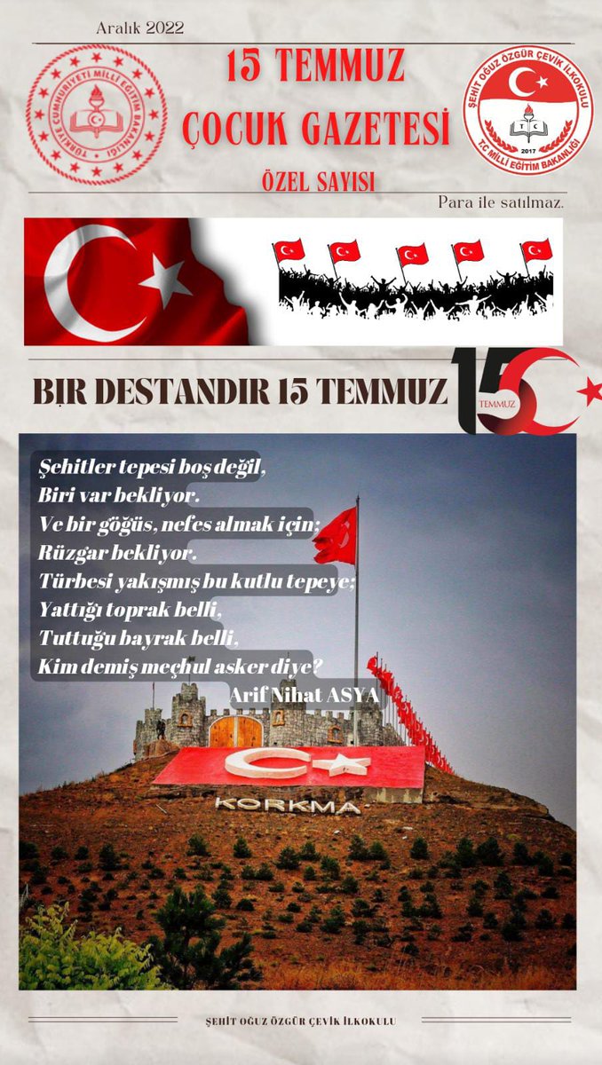 BekdemirOzden's tweet photo. Şehit Oğuz Özgür Çevik İlkokulu
15 Temmuz Çocuk Gazetesi Özel Sayısı

https://t.co/iPZoRaj2Q2
@valisimsek
@onraykac
@AslanErguven
@AlkanMustafa58
@gndzz_eda https://t.co/gXhYnAi1Uo