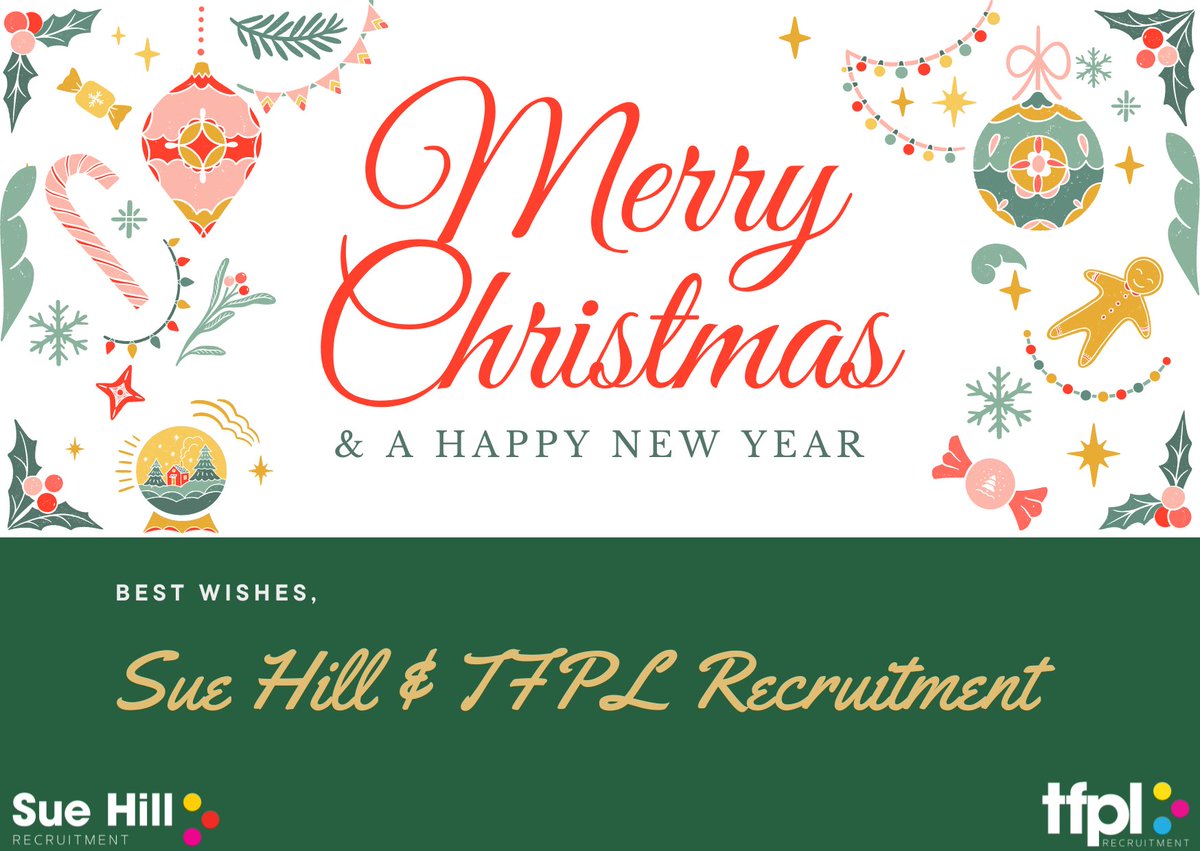 tfpl_Ltd's tweet photo. 🎄Whether you are celebrating Christmas or enjoying a well deserved rest, from everyone at Sue Hill &amp; TFPL Recruitment we wish you a very happy and relaxing Holiday! 🌟

#MerryChristmas #HappyHoliday https://t.co/NWDvl4Cq9F