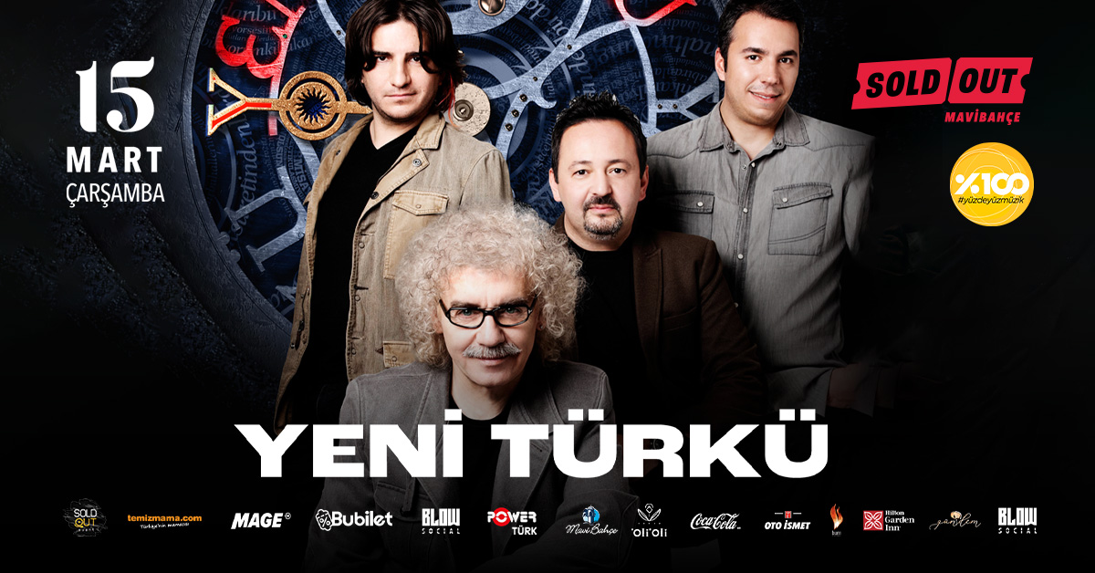 Şarkılarıyla dinleyenlerini zamanda yolculuğa çıkartan Yeni Türkü, 15 Mart Çarşamba günü Sold Out Mavibahçe Sahnesi'nde sevenleriyle buluşuyor!

#soldout #mavibahçe #izmir #yüzdeyüzmüzik #konser #yenitürkü