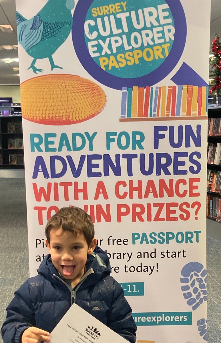 WaltonLibrary's tweet photo. Congratulations to our #SurreyExplorer prize winner, here @WaltonLibrary.
Calum won a fantastic family ticket to
@BockettsFarm by taking part in the Surrey Culture Explorer Passport Challenge. Well done!
@SurreyLibraries @SurreyNews https://t.co/2srM9PAm1B