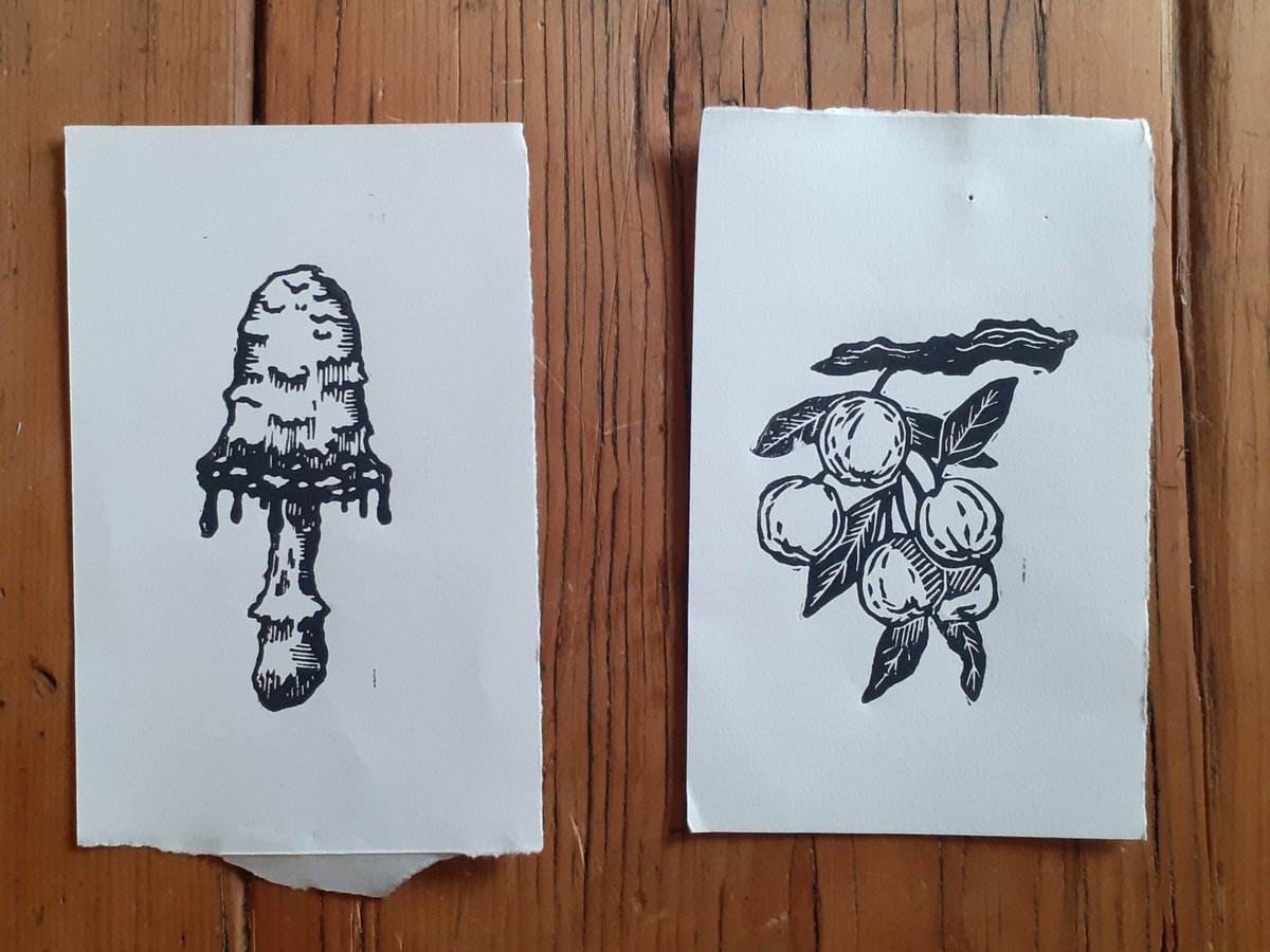 My header image is now two of my favourite #linocuts that I made in 2022. Both were formed with a complete lack of direction and much noodling around, which is perhaps how I will do more things in 2023. 🍄🍏