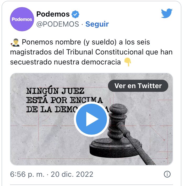 JMArocha1's tweet photo. Podemos señala uno a uno a los jueces del Constitucional que tumbaron los cambios del Código Penal; han difundido un vídeo en el que ponen en la diana a los magistrados con sus nombres, caras y sueldos. 
Marcando objetivos que les son molestos..
#TeamVox 
#HayQueEcharlos https://t.co/A1CRHYoWUE