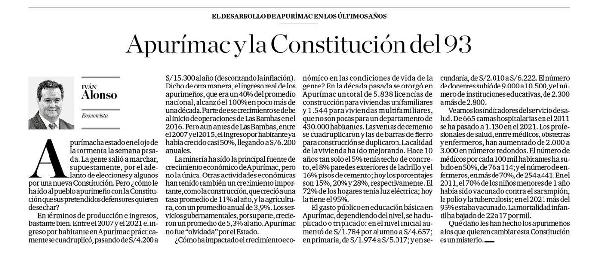 ¿Cómo le ha ido a la gente de Apurímac con la constitución que sus pretendidos defensores quieren cambiar? Mi artículo de hoy en El Comercio.