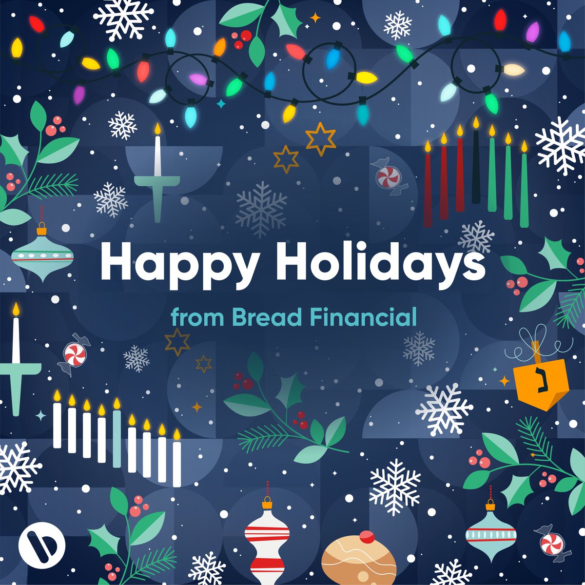 BreadFinancial's tweet photo. #HappyHolidays from all of us at Bread Financial! ⛄️ 🎄 🕎 🎁 🕯 ❄️
#LifeAtBreadFinancial https://t.co/sC4V034DWI
