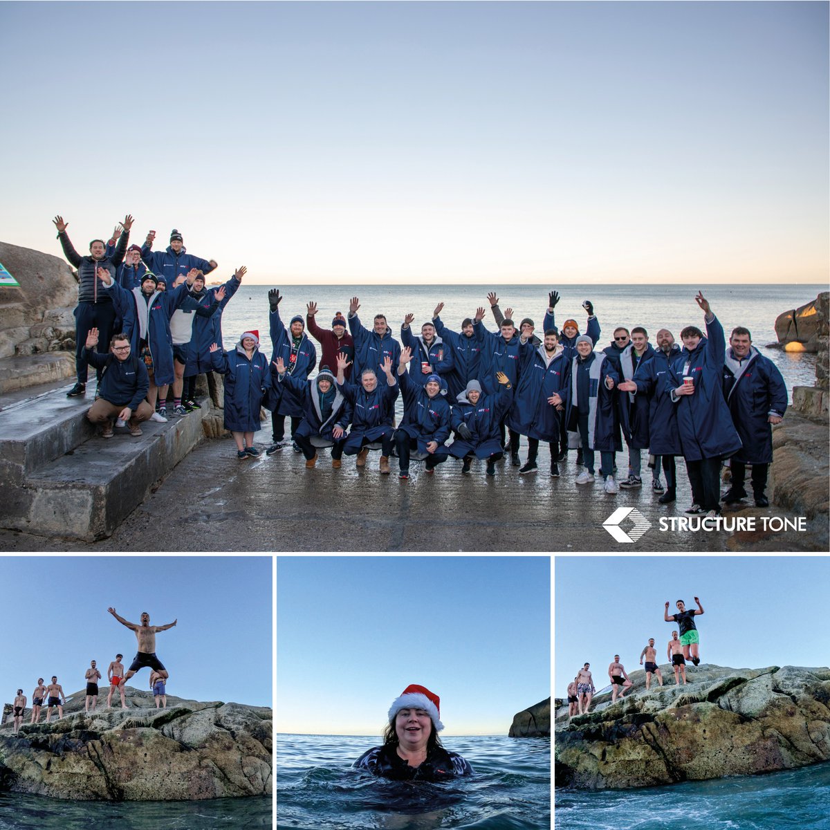 ST_Dublin's tweet photo. Cold temperatures did nothing to dampen the enthusiasm of our Dublin team who took the plunge at Sandycove’s iconic 40 Foot. Well done to everyone who took part! #teamwork | @StructureTone https://t.co/OpkJ5RUqCS