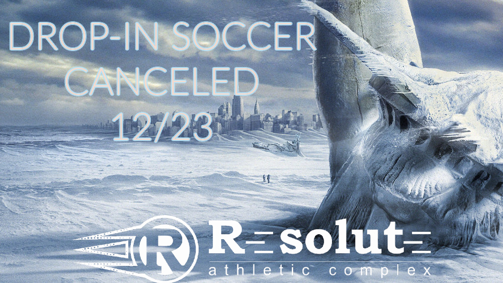 Today's drop-in soccer session is canceled due to level two snow emergency. A decision will be made later today about the status of the Adult Soccer Leagues. Thank you.