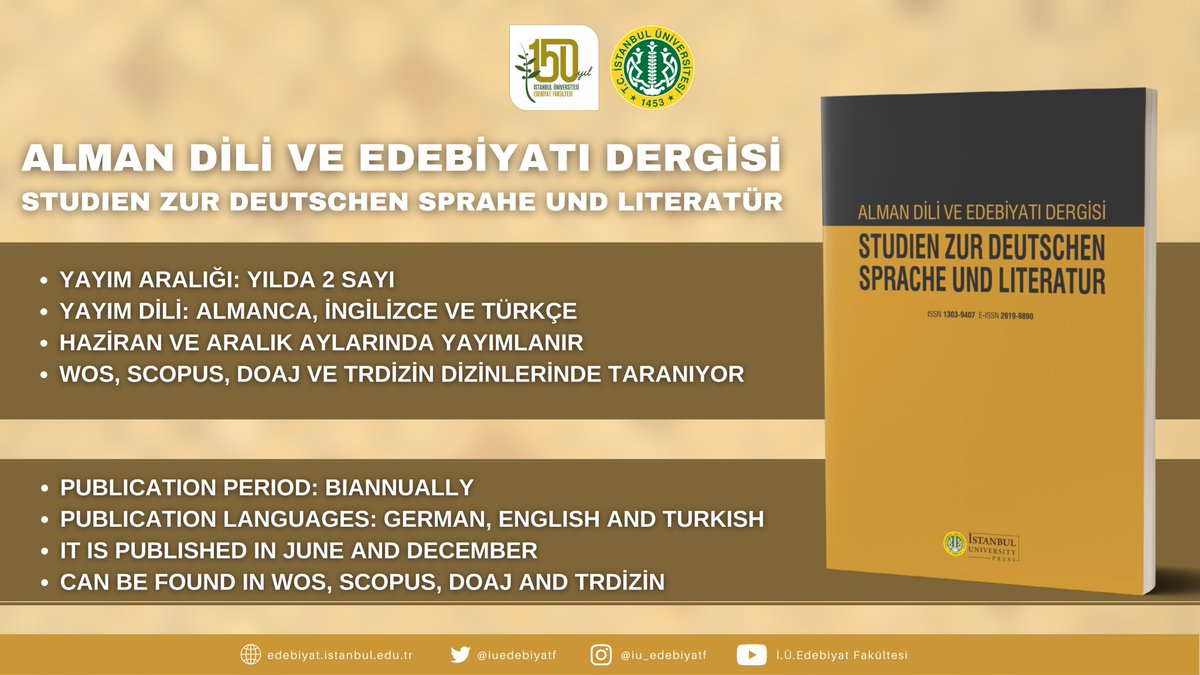 4-) Alman Dili ve Edebiyatı Dergisi /Studien Zur Deutschen Sprahe und Literatür 

Alman Dili ve Edebiyatı ABD tarafından çıkarılan ''Alman Dili ve Edebiyatı Dergisi''ne aşağıdaki linkler üzerinden ulaşabilirsiniz.

👉bit.ly/3VlA5SU
👉bit.ly/3Vh9yWZ