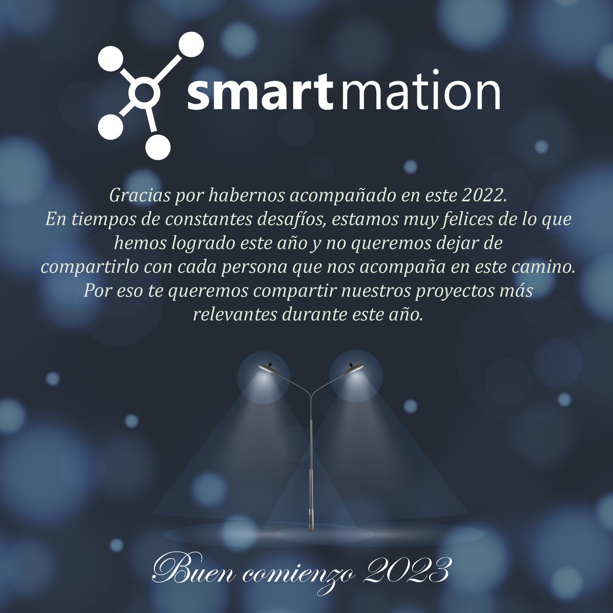 smartmation's tweet photo. Desde Smartmation les agradecemos por habernos acompañado durante este año. Brindemos por un 2023 lleno de exitos 🥂
TE INVITAMOS A VER NUESTROS PROYECTOS MAS EMBLEMATICOS DURANTE 2022: ➡ https://t.co/913VwZdK7s https://t.co/IFEoloJC0h