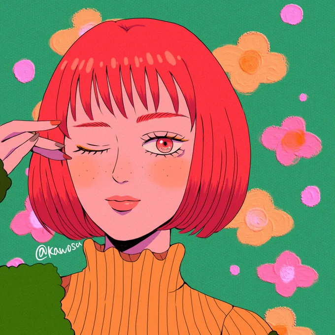 ボブの女の子好きだから、ついつい描いちゃいますねこの前描いたお花柄を背景にしたら凄く春っぽくなってしまいました #イラスト #illustration #お絵描き