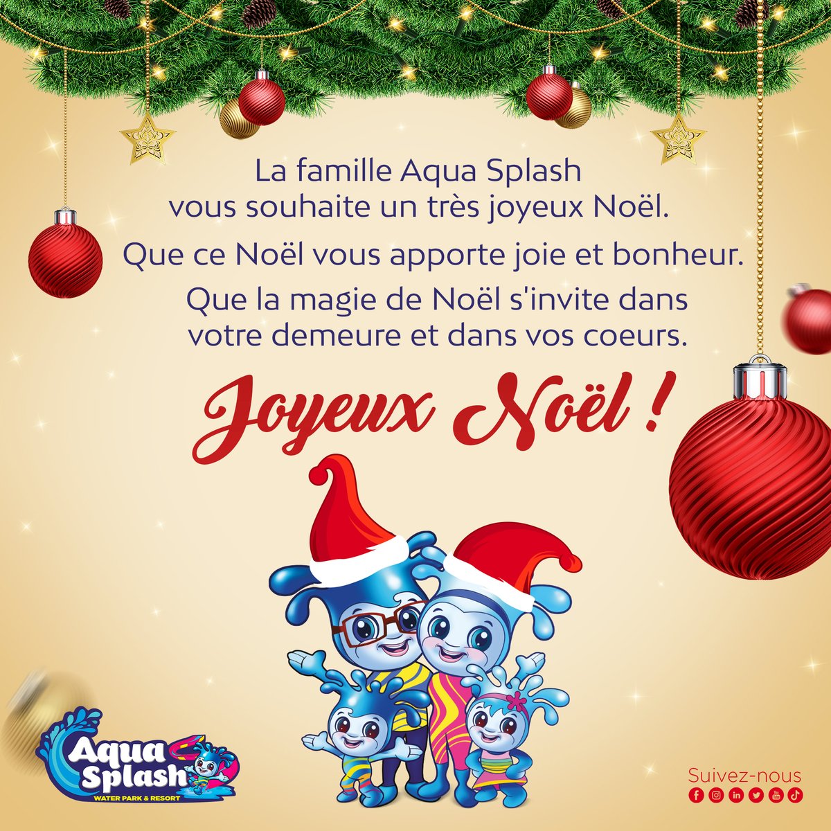 La famille Aqua Splash vous souhaite un très joyeux Noël.
Que ce Noël vous apporte joie et bonheur.
Que la magie de Noël s'invite dans votre demeure et dans vos coeurs.
Joyeux Noël !

#parcaquatique #visitRdcongo #resort #africanbeauty #meilleuredestination #restauration