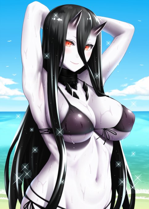 #くそ寒いので水着絵を貼る
水着絵はほとんど描いたことないのでいつもの戦艦夏姫ちゃん! 