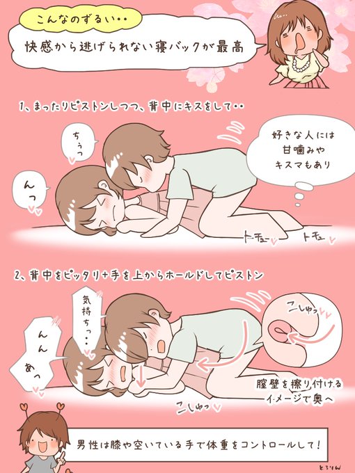 寝バックでこれはズルい…

・背中へのキス・甘噛み
・逃げられないよう手をホールド
・耳元で「気持ちぃ…」

ただでさえ密着感と快感でおかしくなりそうなのに『逃げられない感』を出しつつ、背中を同時攻めしてくるとか、ズルすぎるでしょ…もうこんなの、感じない訳ないじゃないですか…好き…♡ 