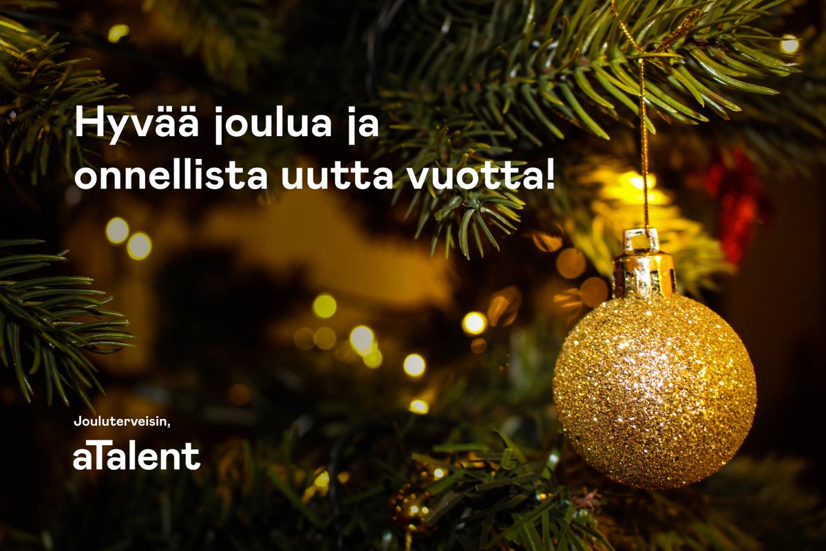 Kiitos kaikille asiakkaille, yhteistyökumppaneille, hakijoille ja muille aTalentin ystäville tästä vuodesta. Toivotamme teille rauhallista ja hyvää joulua sekä onnellista uutta vuotta! ✨