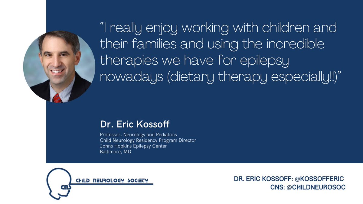 Child Neurology Society (@childneurosoc) on Twitter photo #CNSMeetOurMembers Spotlight:
Dr. Eric Kossoff (<a href="/KossoffEric/">Dr. Eric Kossoff</a>)
Dr. Kossoff is Professor in Neurology and Pediatrics at <a href="/HopkinsMedicine/">Johns Hopkins Medicine</a>.
He is program director for #ChildNeurology residency
He sub-specializes in #epilepsy (<a href="/HopkinsEpilepsy/">Johns Hopkins Epilepsy Center</a>)
🧵 #CNSMeetOurMembers Spotlight:
Dr. Eric Kossoff (<a href="/KossoffEric/">Dr. Eric Kossoff</a>)
Dr. Kossoff is Professor in Neurology and Pediatrics at <a href="/HopkinsMedicine/">Johns Hopkins Medicine</a>.
He is program director for #ChildNeurology residency
He sub-specializes in #epilepsy (<a href="/HopkinsEpilepsy/">Johns Hopkins Epilepsy Center</a>)
🧵