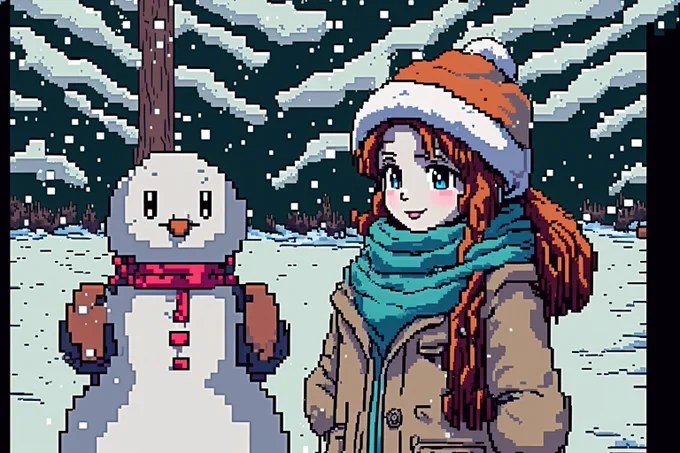 女の子の可愛さもさることながら、雪だるまの瞳が綺麗#midjourney 
